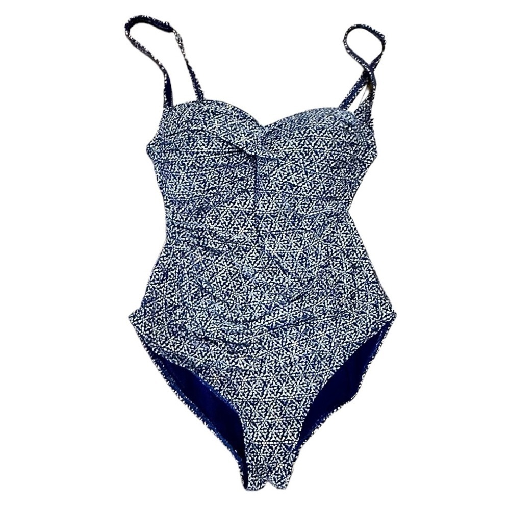 NIPTUCK Australian One Piece Swimsuit Blue Gold Ruched Multi Cup US Size 8 EC